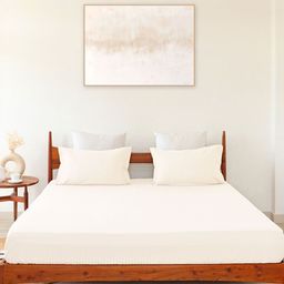 HOMEMONDE White Striped Cotton Fitted300 TC King Bedsheet With 2 Pillow Covers-17
