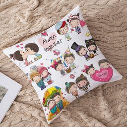 STITCHNEST Unisex White & Pink Cartoon Characters Printed Square Cushion Covers-image-4