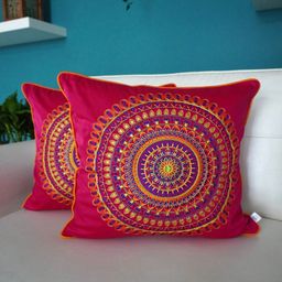 TARA- Sparkling Homes Pink & Purple 2 Pieces Embroidered Square Cushion Covers-66