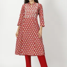 Saffron Threads Leaf Printed with Yoke Embroidered Cotton Kurta-picture-17
