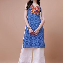 KALINI Floral Printed Shoulder Strap Thread Work Kurta-image-52