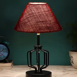 Devansh Maroon Solid Jute Table lamp With Iron Base-4