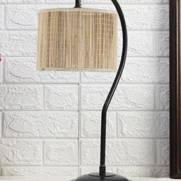 Devansh Beige & Black Textured Bamboo Curvy Table Lamp With Iron Base-5