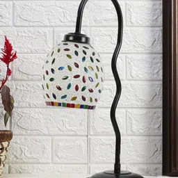 Devansh Black & White Printed Zig Zag Curvy Table Lamp With Mosaic Glass Shade-3