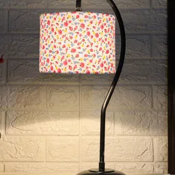 Devansh White & Black Printed Cotton Zig Zag Curvy Table Lamp With Iron Base-18