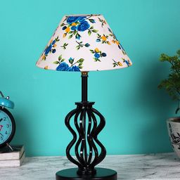 Devansh White & Blue Floral Printed Table Lamp-49