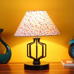 Devansh White & Pink Cotton Table Lamp with Iron Base-33