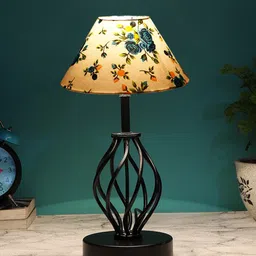 Devansh White & Blue Printed Cotton Table lamp With Iron Base-57