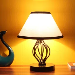 Devansh White & Black Cotton Table Lamp With Iron Base-0