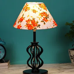 Devansh White & Orange-Colored Printed Table Lamp-56