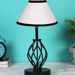Devansh White & Black Cotton Table lamp with Iron Base-4