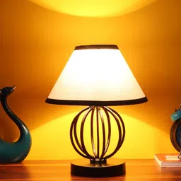 Devansh White & Black Cotton Table Lamp With Iron Base-2