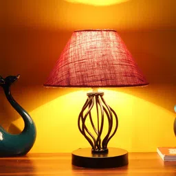 Devansh Pink Jute Table Lamp with Iron Base-1