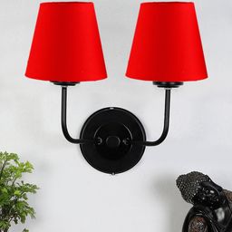 Devansh Red Cotton Shade Dual Wall Mounted Lamps-8