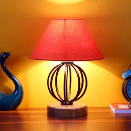 Devansh Orange Cotton Table Lamp With Wood & Iron Base-40