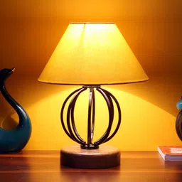Devansh Yellow Cotton Table Lamp with Wood & Iron Base-38