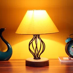 Devansh Yellow Cotton Table Lamp With Wood & Iron Base-58