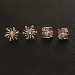 ZINU Women Combo of 2 Rose Gold & White Contemporary Studs Earrings-image-60