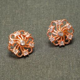 ZINU Women Rose Gold & White Contemporary Studs Earrings-36