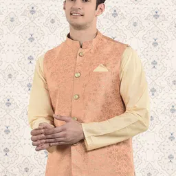 Ode by House of Pataudi Woven Design Nehru Jacket-54