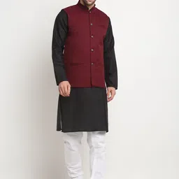 KRAFT INDIA Mandarin Collar Straight Kurta With Churidar And Nehru Jacket-image-66