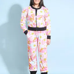 Ninos Dreams Girls Abstract Printed Relaxed Fit Pure Cotton Bomber Jacket & Joggers-image-58