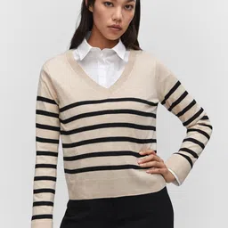 MANGO V-Neck Striped Pullover-image-69