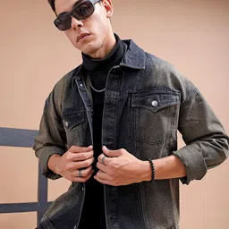 The Indian Garage Co Washed Pure Cotton Denim Jacket-36