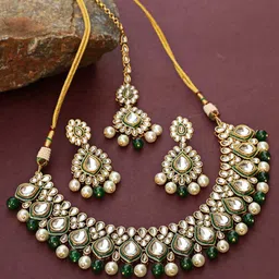 Jazz and Sizzle Gold-Plated Kundan-Studded & Pearl Beaded Jewellery Set-12