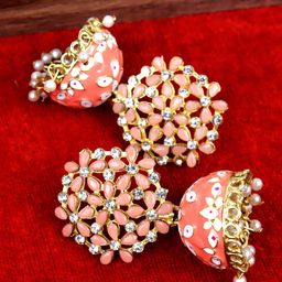 Krelin Dome Shaped Artificial Stones & Beads Studded Jhumkas Earrings-picture-2