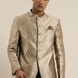 VASTRAMAY Men Self-Design Slim-Fit Bandhgala Blazer-image-27