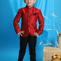 VASTRAMAY Boys Maroon Solid Slim-Fit Jodhpuri Blazers-23