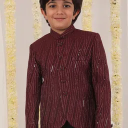 VASTRAMAY Boys Self-Design Slim-Fit Single Breasted Blazer-image-57