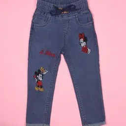 F2M Kids Slim Fit High-Rise Light Fade Minnie Mouse Embroidered Stretchable Jeans-image-92