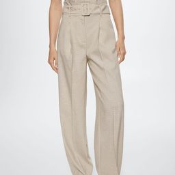 MANGO Women Beige Checked Straight Fit Pleated Trousers Comes with a Belt-image-31