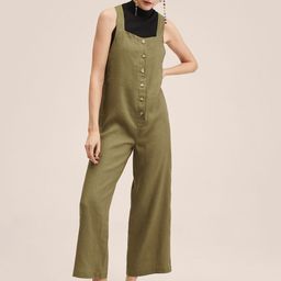 MANGO Women Olive Green Solid Pure Linen Basic Jumpsuit-32