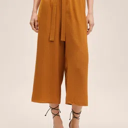 MANGO Women Rust Pleated Culottes Trousers-image-17
