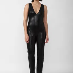 FOREVER 21 Women Black Solid V-Neck Basic Jumpsuit-picture-41