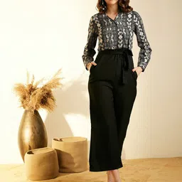 StyleStone Black & White Printed V-Neck Waist Tie-Ups Basic Jumpsuit-picture-52