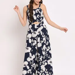 angloindu Navy Blue & White Printed Culotte Jumpsuit-16