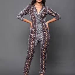 KHUMAAR Shuchi Bhutani Grey Snake Printed Basic Jumpsuit-picture-5