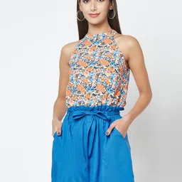 SQew Floral Printed Waist Tie-Ups High Neck Playsuit-image-55