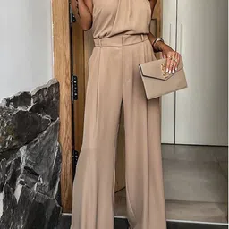 StyleCast x Revolte Beige Halter Neck Basic Jumpsuit-13
