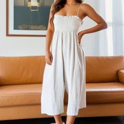 StyleCast White Smocked Sleeveless Basic Jumpsuit-picture-52