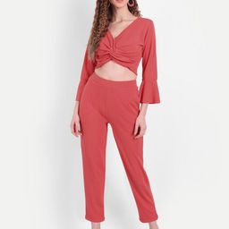 BROADSTAR Women Orange Crop Top with Trousers-image-89