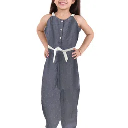 Kids On Board Girls Grey Printed Basic Jumpsuit-image-8