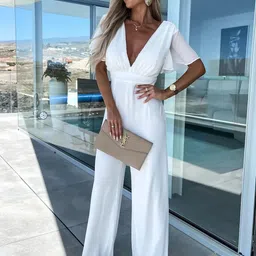 StyleCast White V-Neck Flutter Sleeves Jumpsuit-image-25