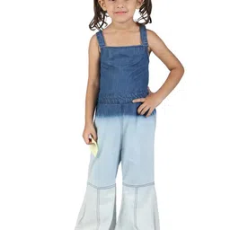 Budding Bees Girls Colourblocked Shoulder Straps Sleeveless Cotton Denim Basic Jumpsuit-image-24
