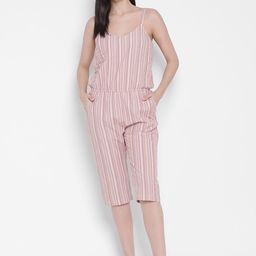 Porsorte Peach-Coloured & White Organic Cotton Striped Capri Jumpsuit-picture-18