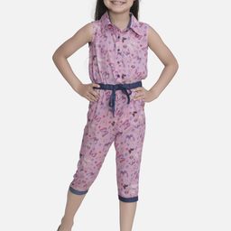StyleStone Girls Pink & Navy Blue Printed Capri Jumpsuit-picture-25